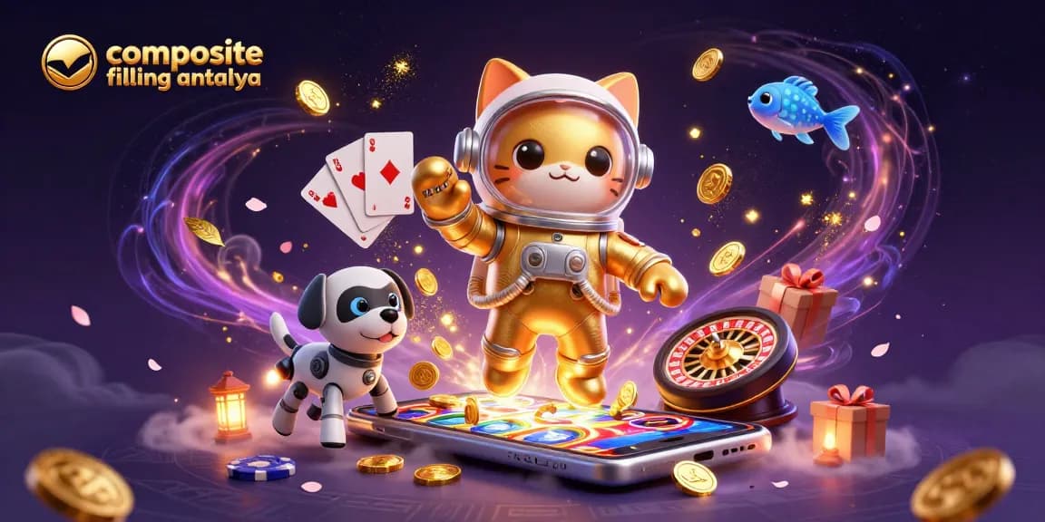 Experience the vibrant scene of composite filling antalya as characters engage in lively casino-themed action with slots and games.