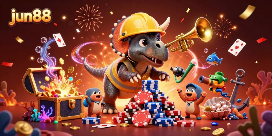 Experience the excitement at jun88 with animated casino characters amidst a vibrant celebration.
