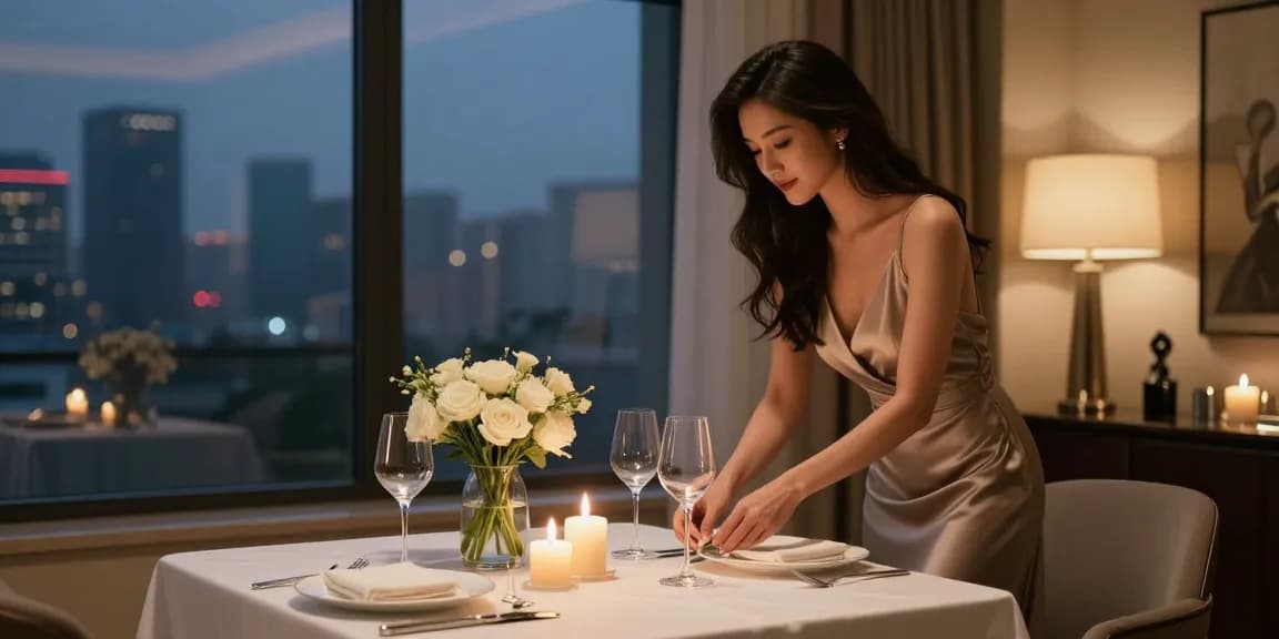Küçükçekmece escort ile şık bir akşam yemeği hazırlığı yapan kadın.