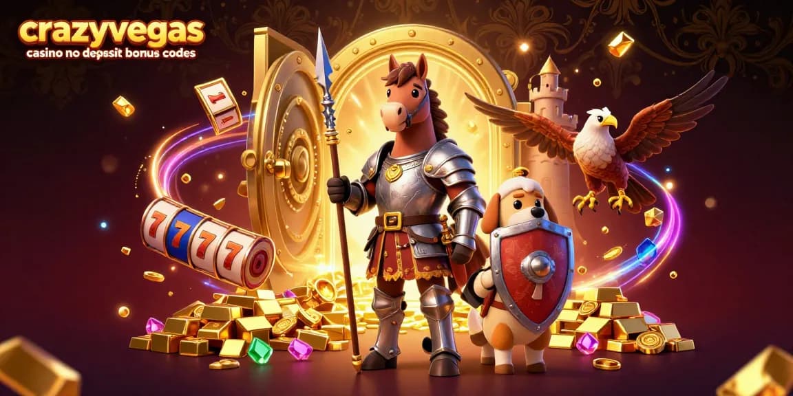 Activate crazyvegas casino no deposit bonus codes for win excitement with knights and treasure in 3D.