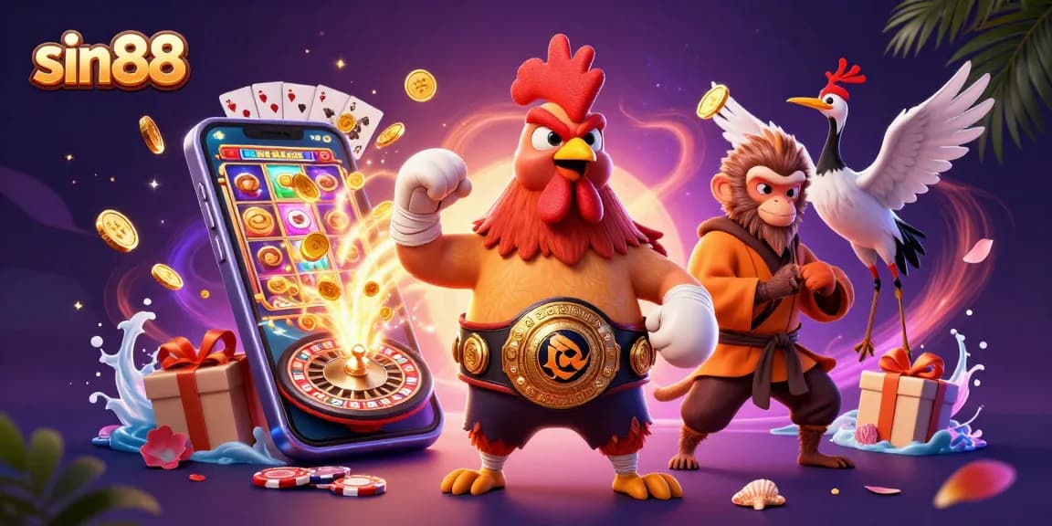Experience thrilling gaming action with sin88 in a vibrant 3D casino illustration.