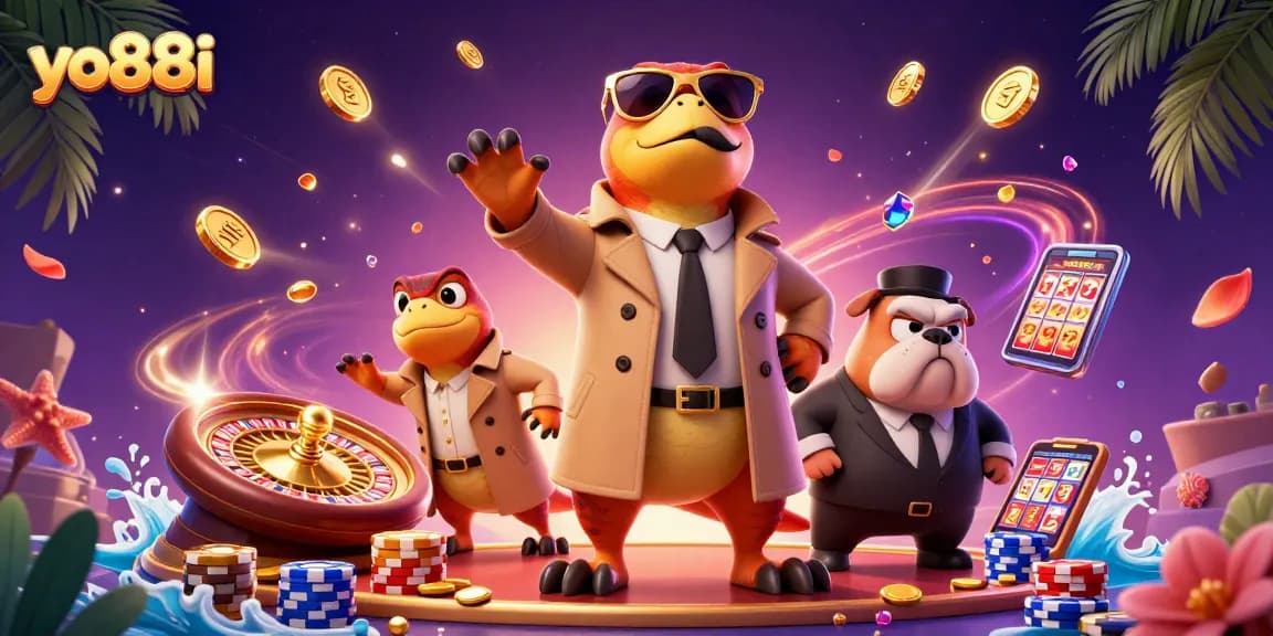 Engage in the thrilling aura of the yo88i casino, featuring raptors in disguise and vibrant game elements.