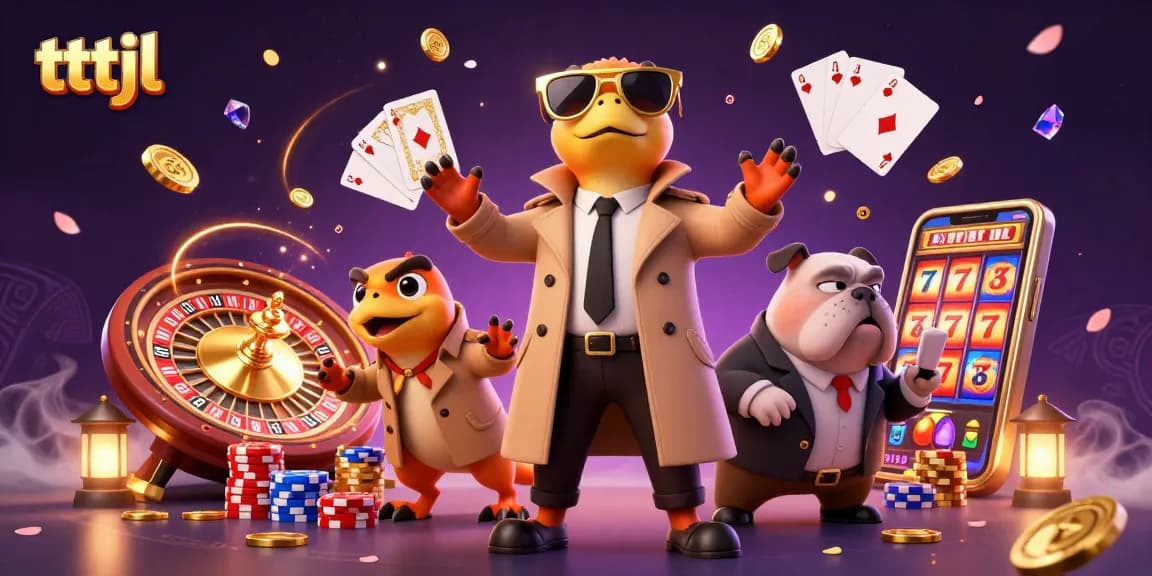 Experience thrilling gaming at tttjl, featuring raptors in a trench coat entering a casino lounge.