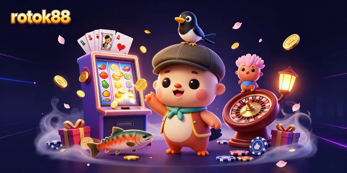 Experience the excitement of rokok88 with a vibrant slot machine and colorful characters!