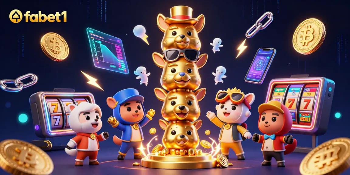 Spin for crypto rewards at fabet1 with a magical golden totem in a vibrant casino scene.