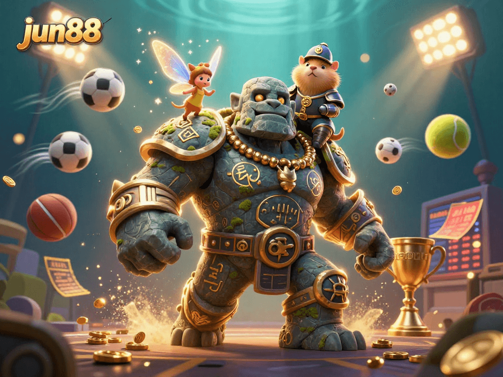 Experience thrilling wins with jun88 at a vibrant 3D casino, featuring dynamic sports elements.