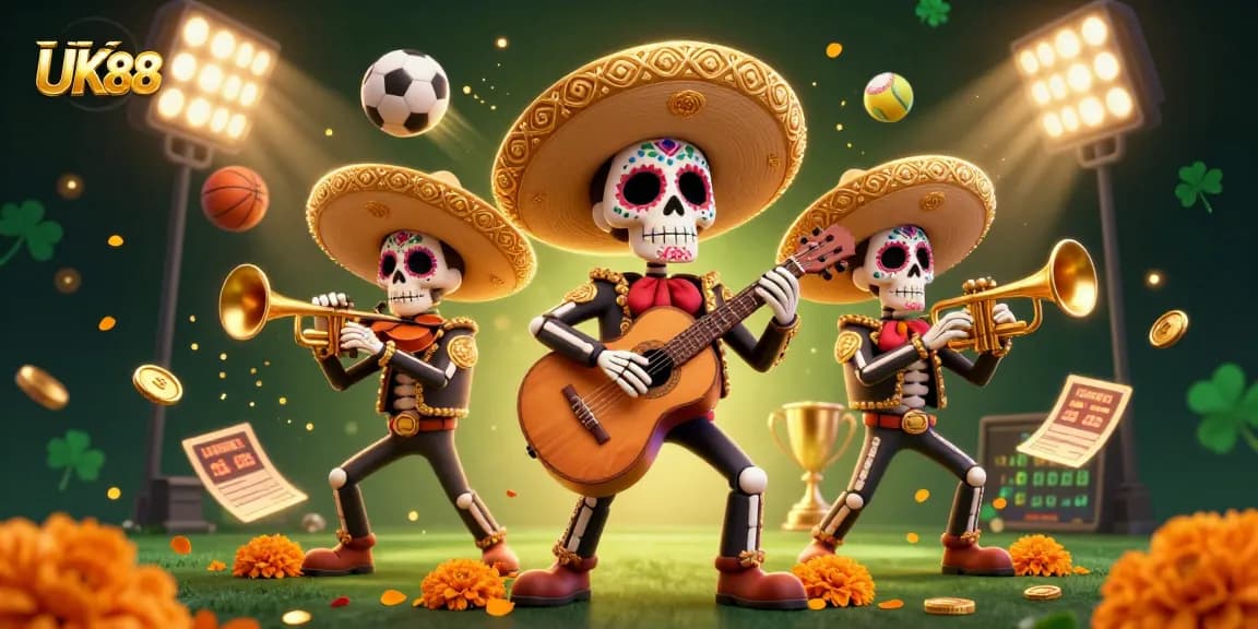 Experience UK88's vibrant sports betting scene alongside a lively mariachi band illustrating the thrill of gambling.