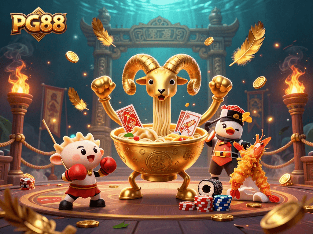 PG88 showcases a vibrant 3D casino scene with colorful characters and gambling elements.