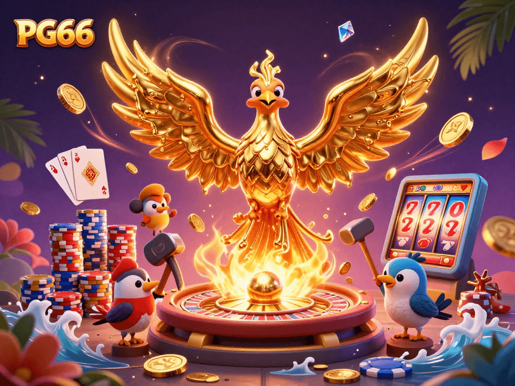 Engage with PG66's exciting gambling scene featuring a molten phoenix and thrilling casino elements.