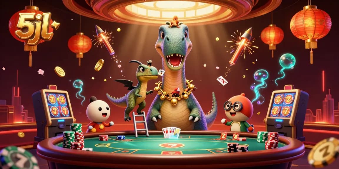 Engage in thrilling poker action with 5jl at a vibrant casino, featuring dynamic characters.