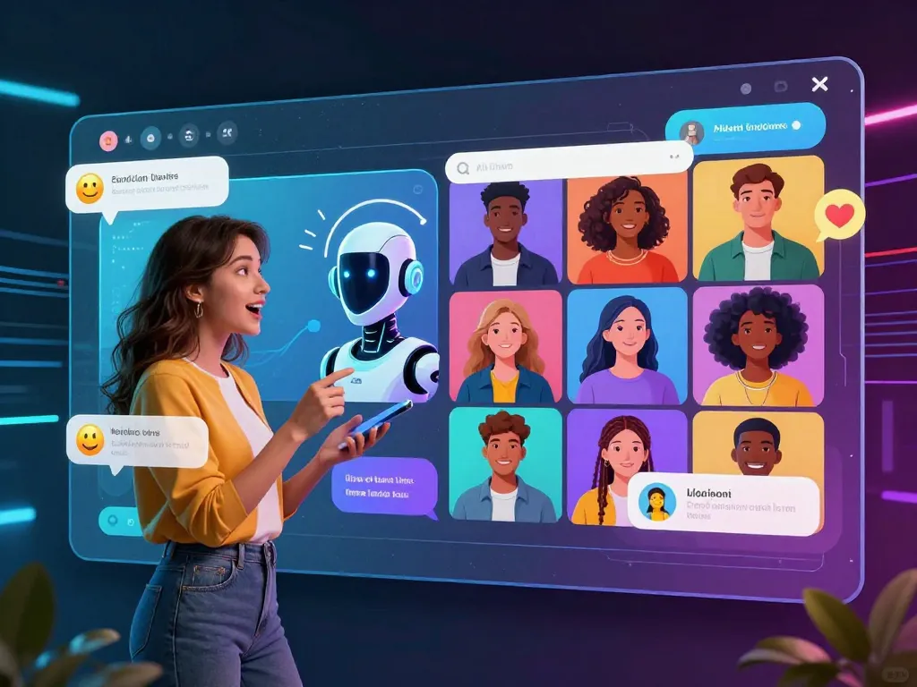Engaging AI chat interface representing spicy AI interactions with diverse avatars and vibrant chat elements.