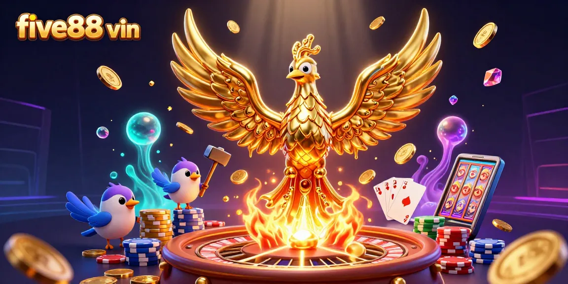 Experience the magic of five88 vin as gold coins cascade and games ignite in vibrant 3D animation.