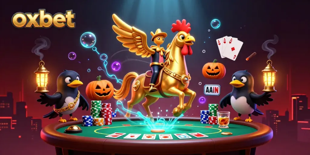 Experience the excitement of oxbet with a golden rooster in a lively casino scene.