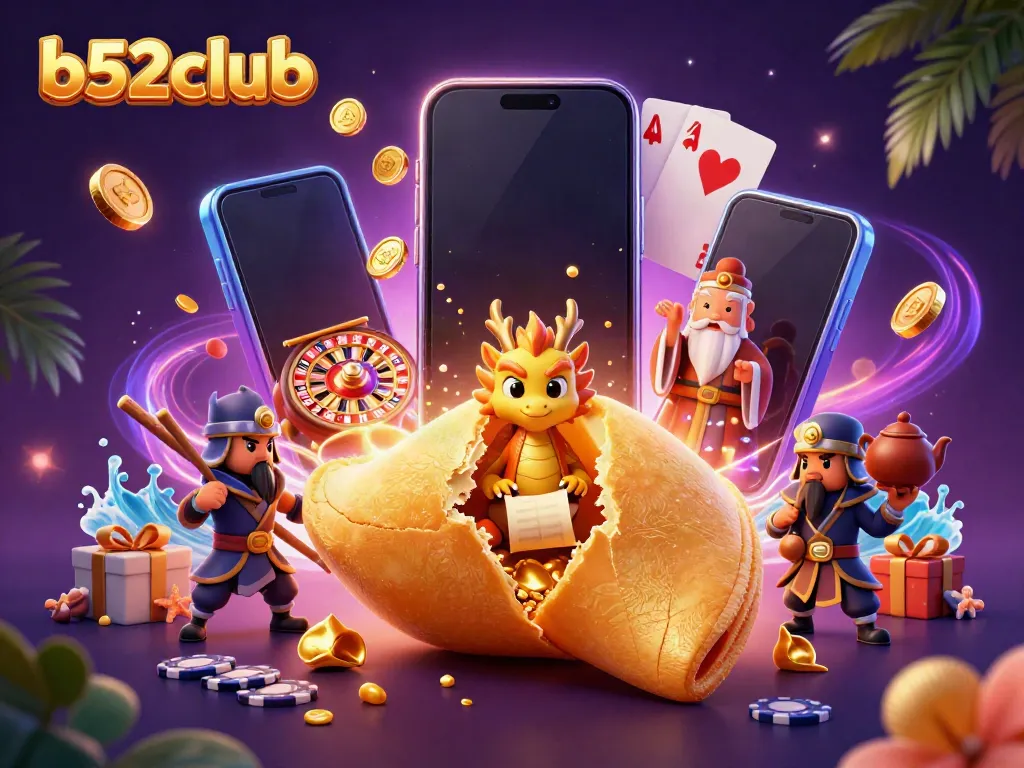 Experience thrilling gameplay with b52club's vibrant 3D casino illustration showcasing dynamic casino elements.