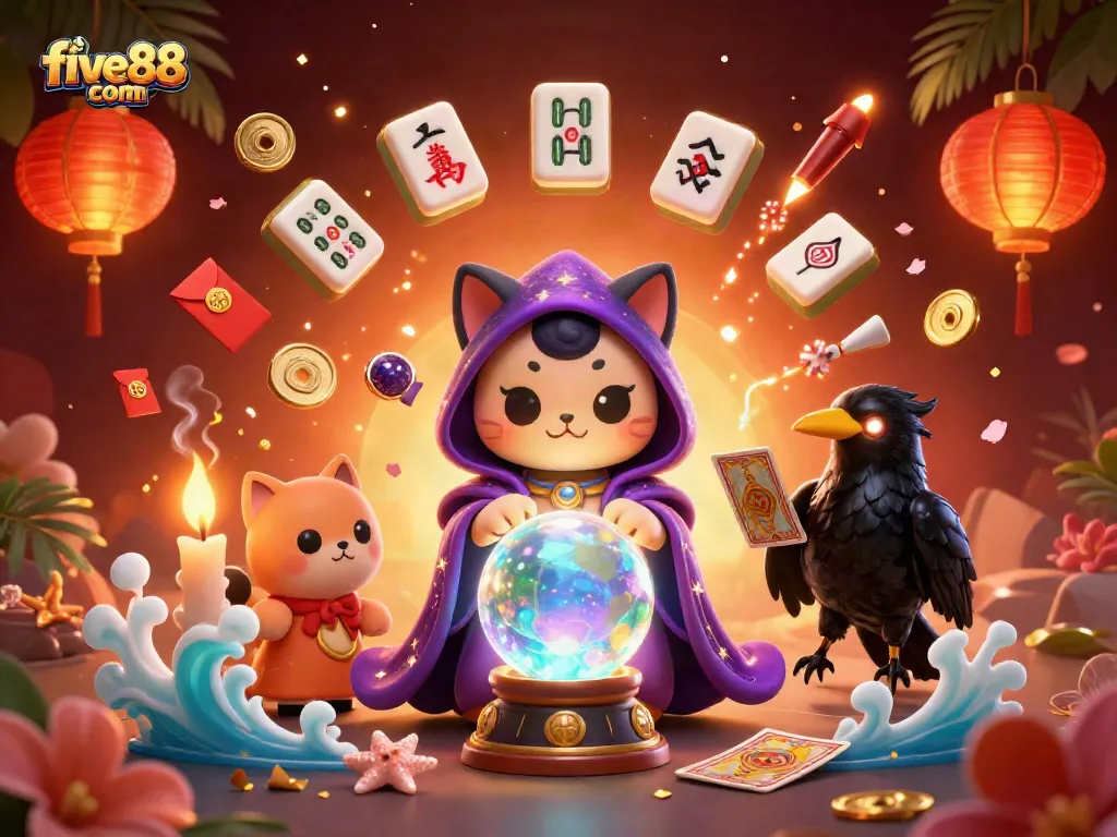 Experience the excitement of five88 com with a vibrant casino illustration featuring mystical characters and dynamic gaming elements.