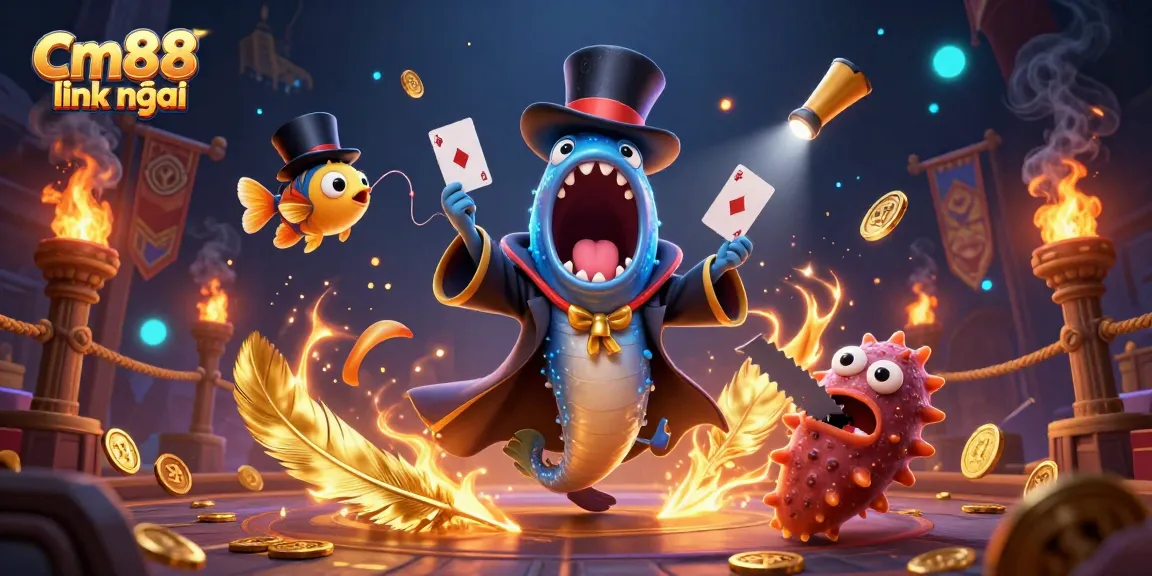 Engage with cm88 link mới through an enchanting underwater casino magic act featuring vibrant sea creatures.