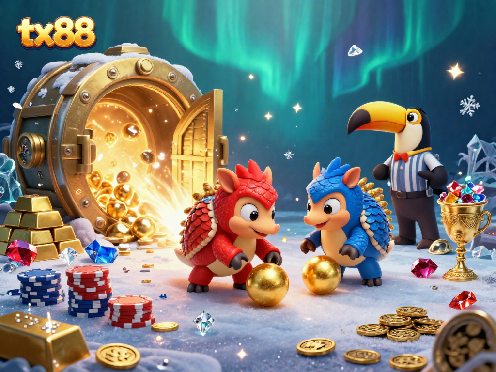 Spin the slots with tx88 while rival pangolins roll golden balls through poker chips.