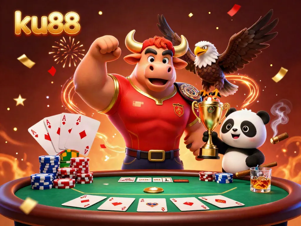 Experience thrilling poker action at ku88 with victory poses and dynamic game elements.