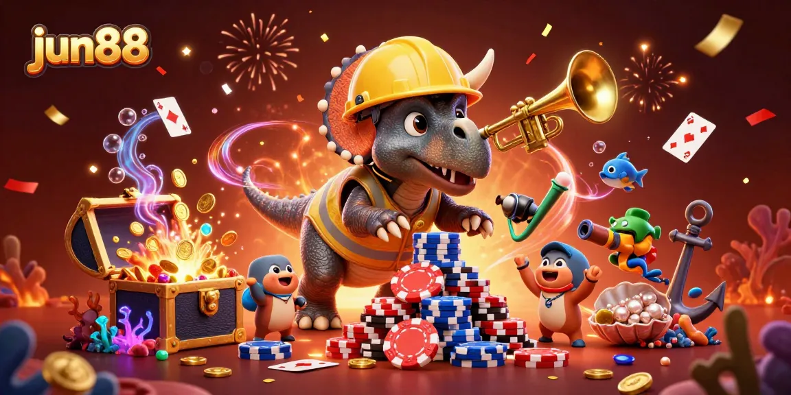 Experience the excitement at jun88 with animated casino characters amidst a vibrant celebration.