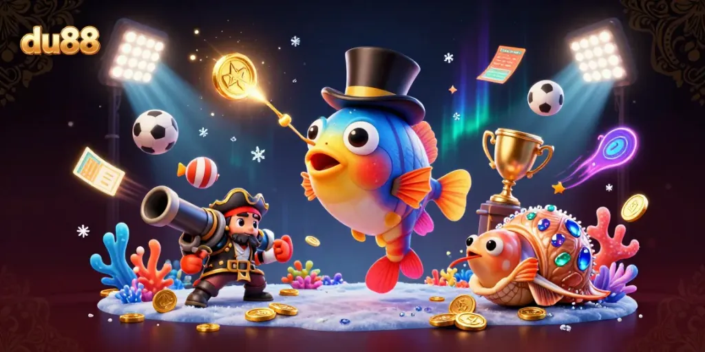 Glow from du88 attracts gold coins amidst a vibrant underwater adventure featuring playful sea creatures.