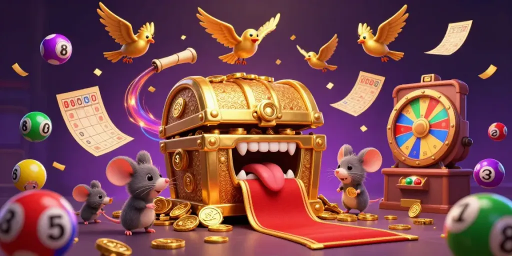 Engage in rich gaming at 11win with colorful lottery balls and treasures in a captivating 3D casino scene.