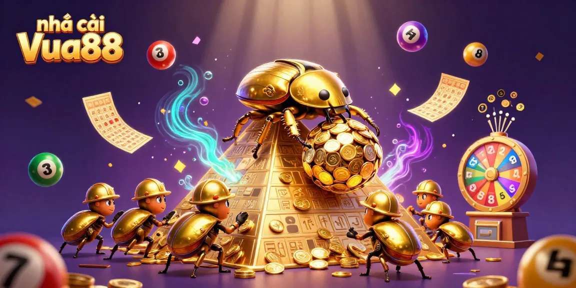 Experience the thrilling engagement of Nhà cái Vua88 with lottery and casino symbols combined in a dynamic illustration.