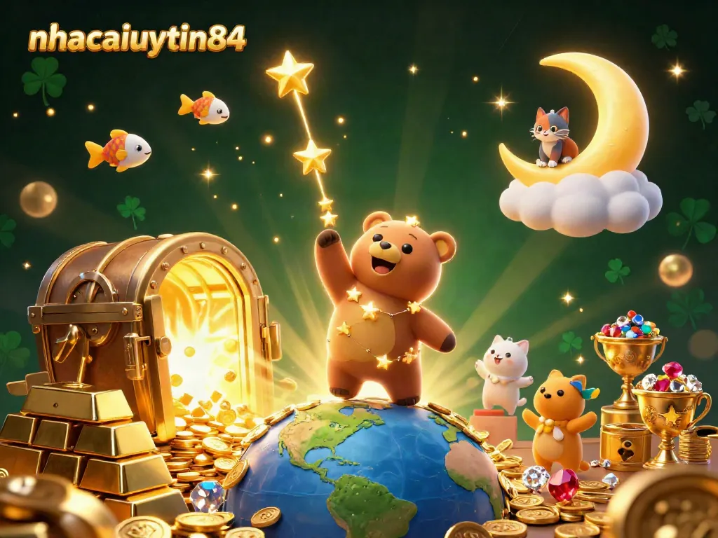 Play and win with nhacaiuytin84 in a vibrant 3D casino adventure filled with golden treasures.