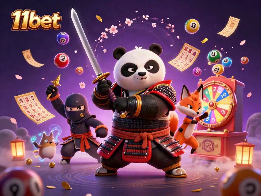 Engage with the exhilarating world of 11bet, showcasing dynamic lottery elements and vibrant gaming characters.