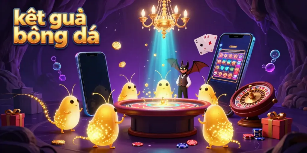 Experience kết quả bóng đá with vibrant, glowing characters lighting up an engaging casino scene filled with dynamic gaming elements.