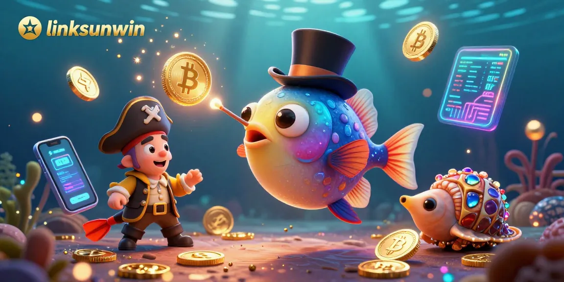 Engage with linksunwin's exciting deep-sea adventure featuring a glowing anglerfish and treasure symbols.