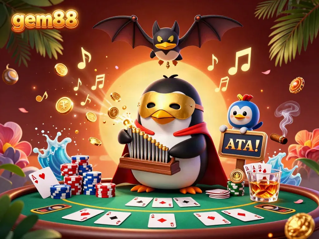 Experience exhilarating gameplay at gem88 with a unique casino scene featuring vibrant characters and games.