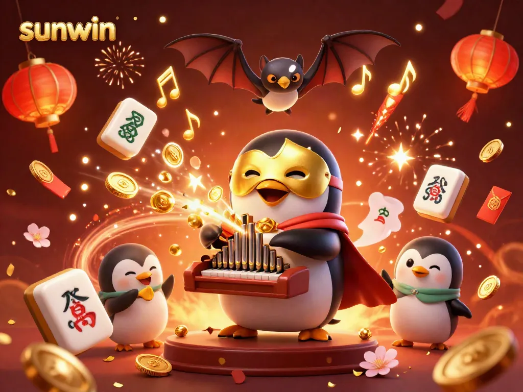 Experience thrilling gameplay with sunwin, featuring a cartoon penguin organ player and dynamic casino elements.