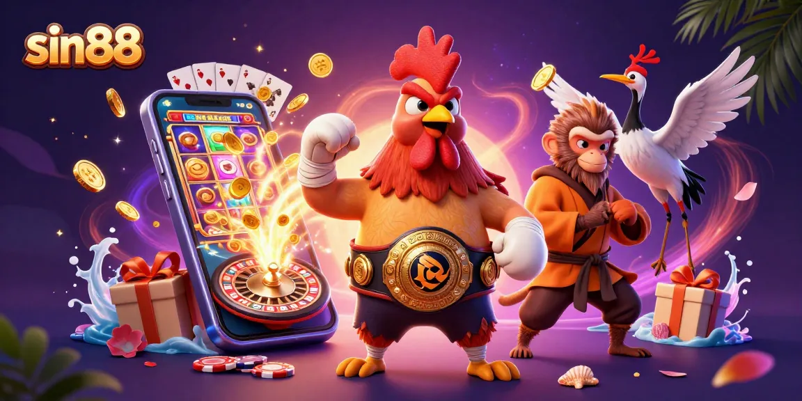 Experience thrilling gaming action with sin88 in a vibrant 3D casino illustration.