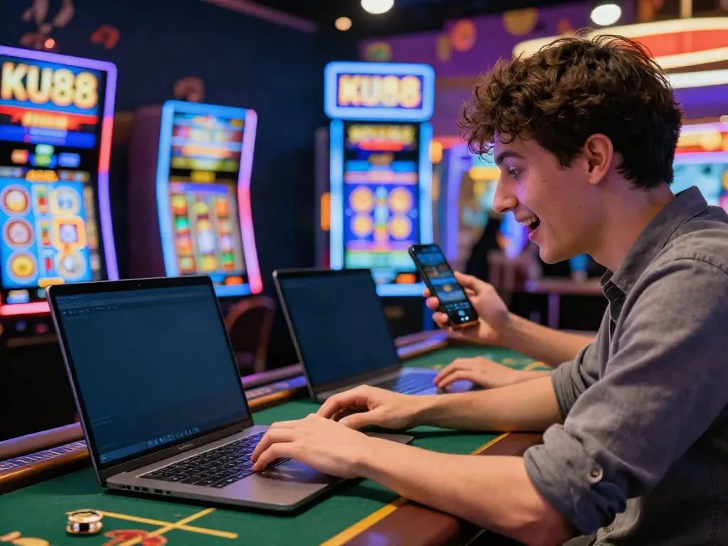 Exciting live casino experience on https://ku88v1.com/ with user engaged in dynamic online betting.