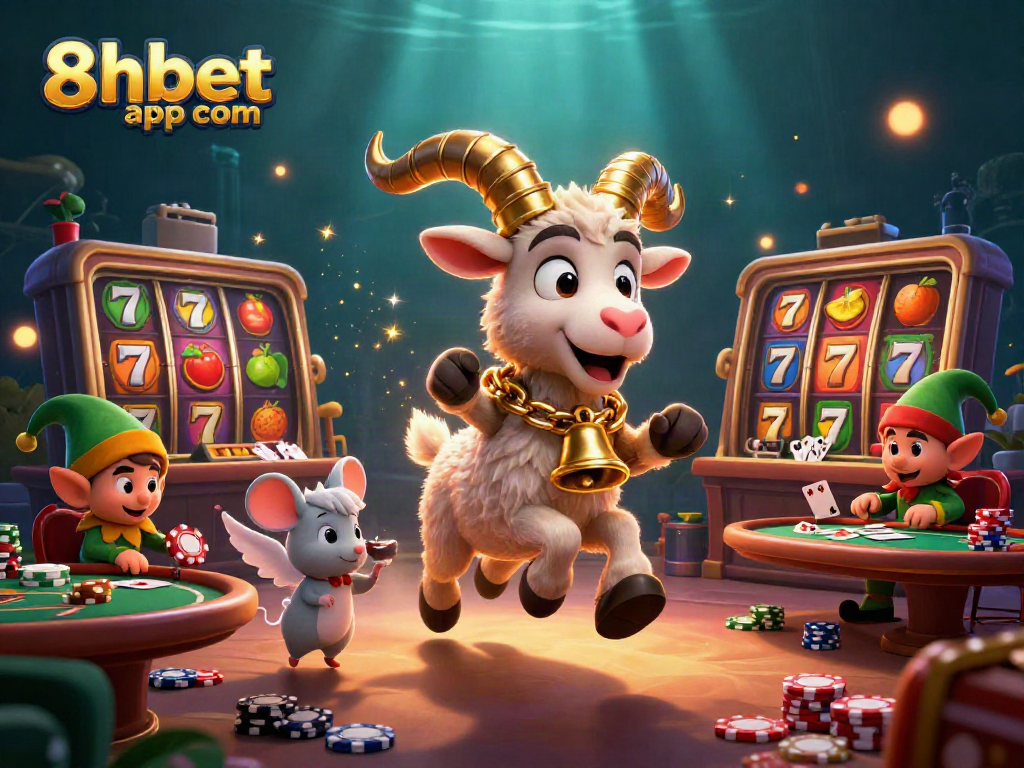 Experience exciting gameplay with the 8xbet app com as dynamic characters steal poker chips in a festive casino.