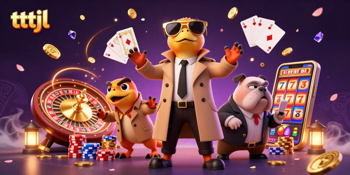 Experience thrilling gaming at tttjl, featuring raptors in a trench coat entering a casino lounge.
