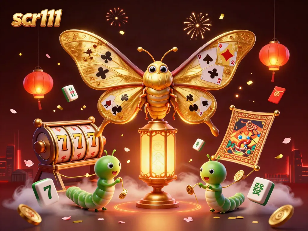 Experience scr111 with a vibrant, dynamic casino scene featuring an atlas moth and golden treasures.