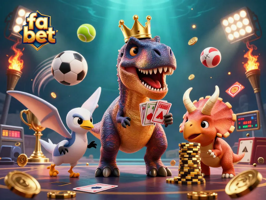 Engage in exciting gameplay with fa bet featuring a T-Rex and friends in a vibrant casino atmosphere.