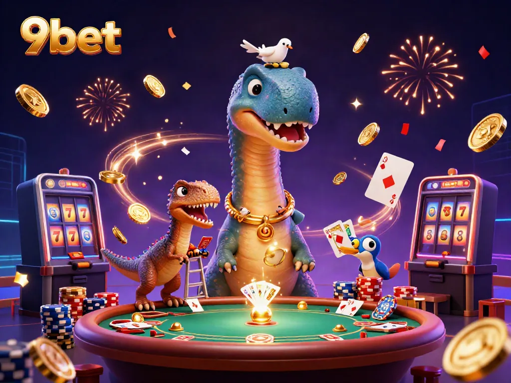 Experience thrilling moments at 9bet with this vibrant casino-inspired scene featuring dynamic gaming elements.