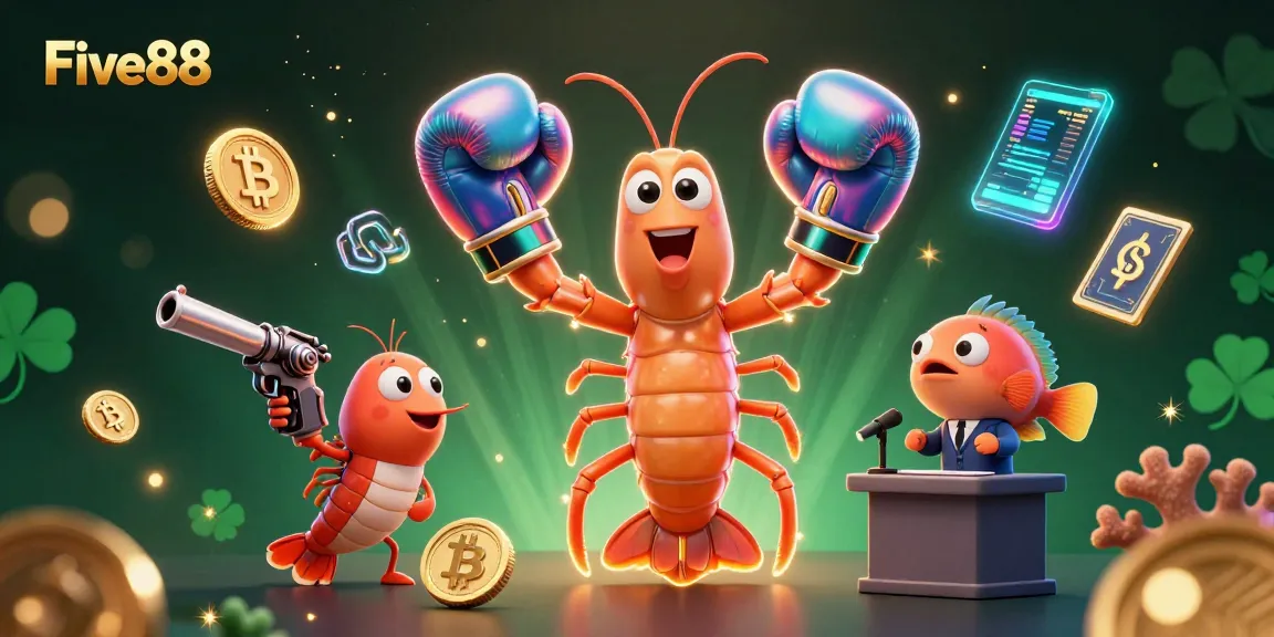 Five88 engages players with unique slot games, enhanced by vibrant shrimp characters and crypto elements.