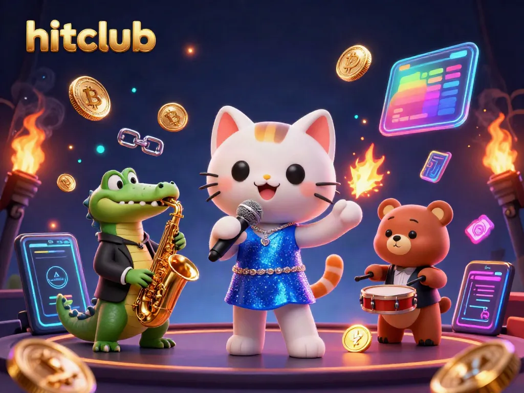 Hitclub features a jazz-singer cat, saxophone crocodile, and drum bear in a vibrant casino scene.