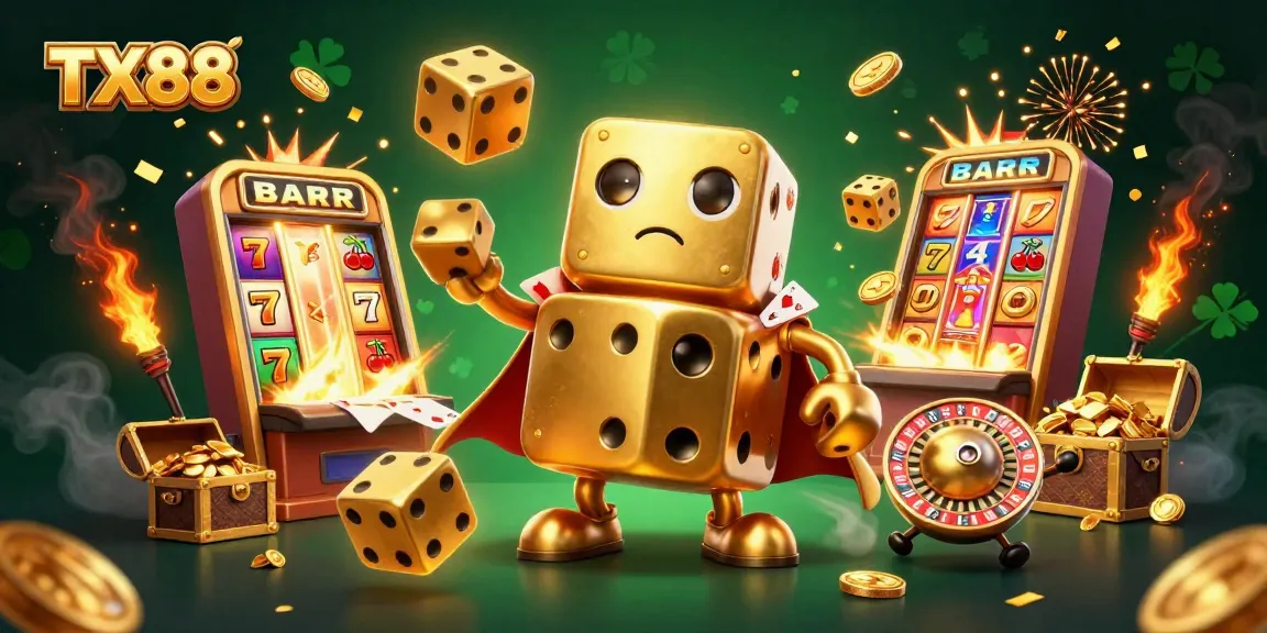 Experience the thrill of winning with TX88's vibrant 3D casino illustration featuring dynamic gaming elements.