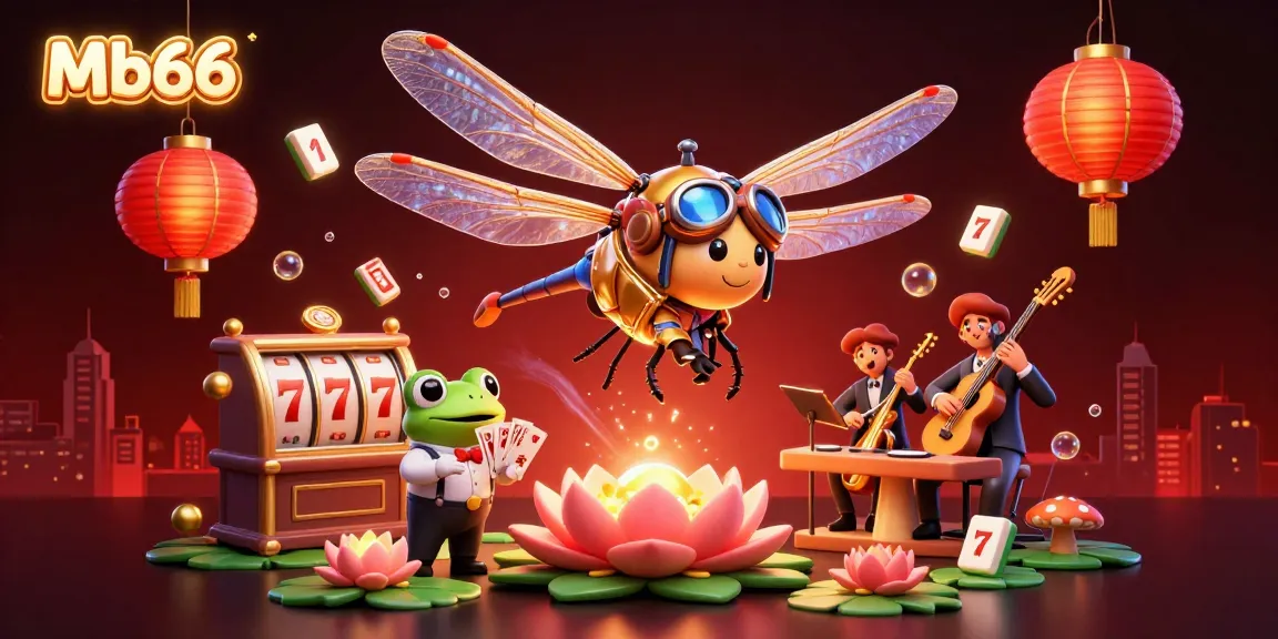 Experience energetic gaming with Mb66 at a lily pad casino featuring a dragonfly pilot and frog croupier.