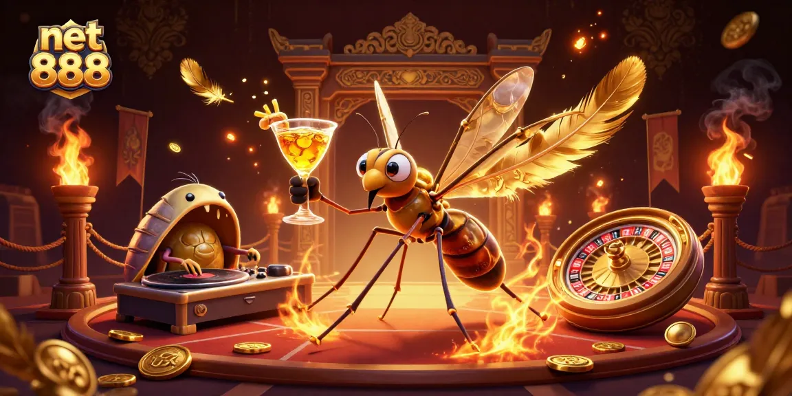 Experience exciting gameplay with net 888's vibrant casino mascot and DJ performance.