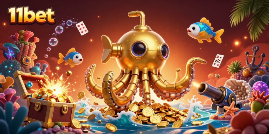 Engage with thrilling adventures at 11bet, featuring a golden kraken and exciting underwater treasures.