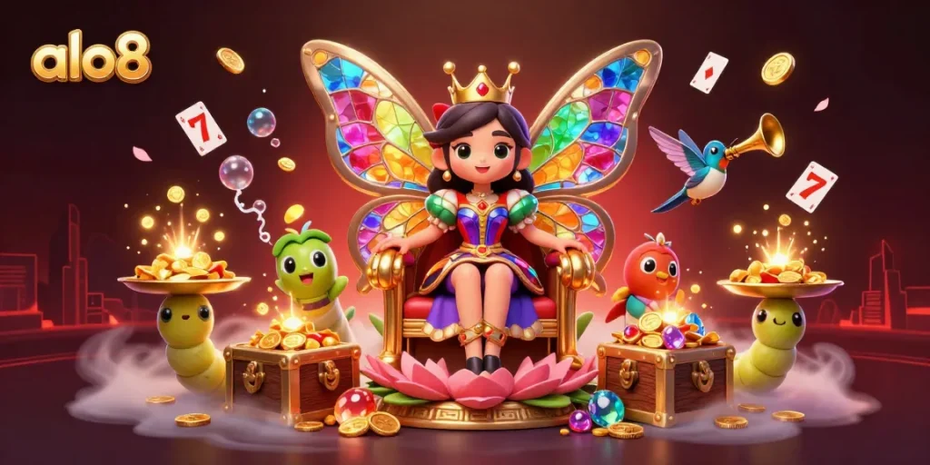 Experience the world of alo8 with vibrant 3D casino elements and characters in action.