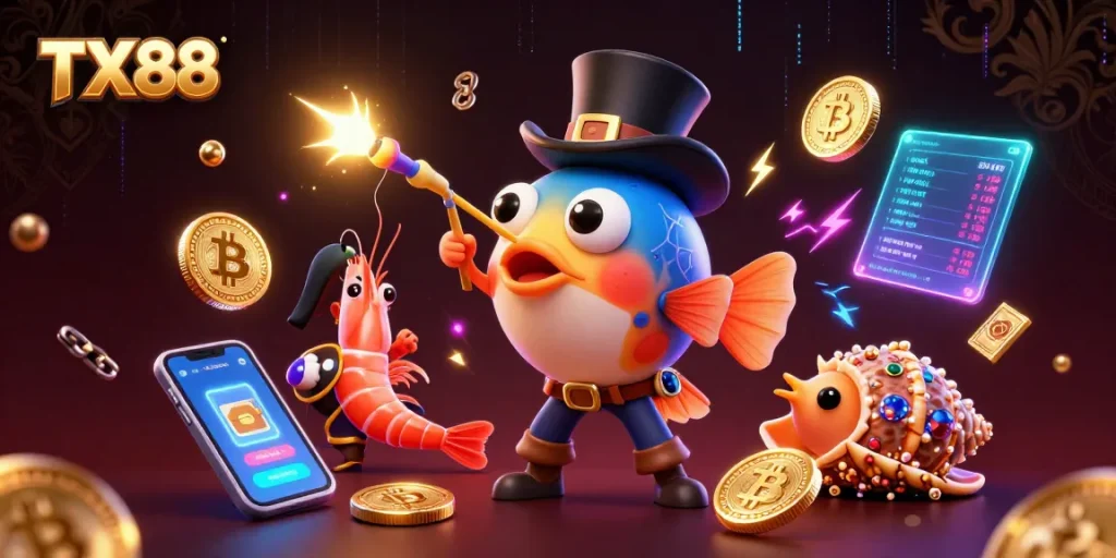 Engage with TX88 through captivating gameplay as glowing anglerfish and pirate shrimp attract jackpot treasures.