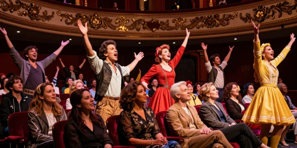 Audience captivated by a rokok88 theatre performance, showcasing vibrant stage lighting and engaging actors.