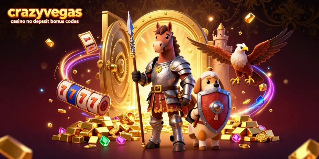 Activate crazyvegas casino no deposit bonus codes for win excitement with knights and treasure in 3D.