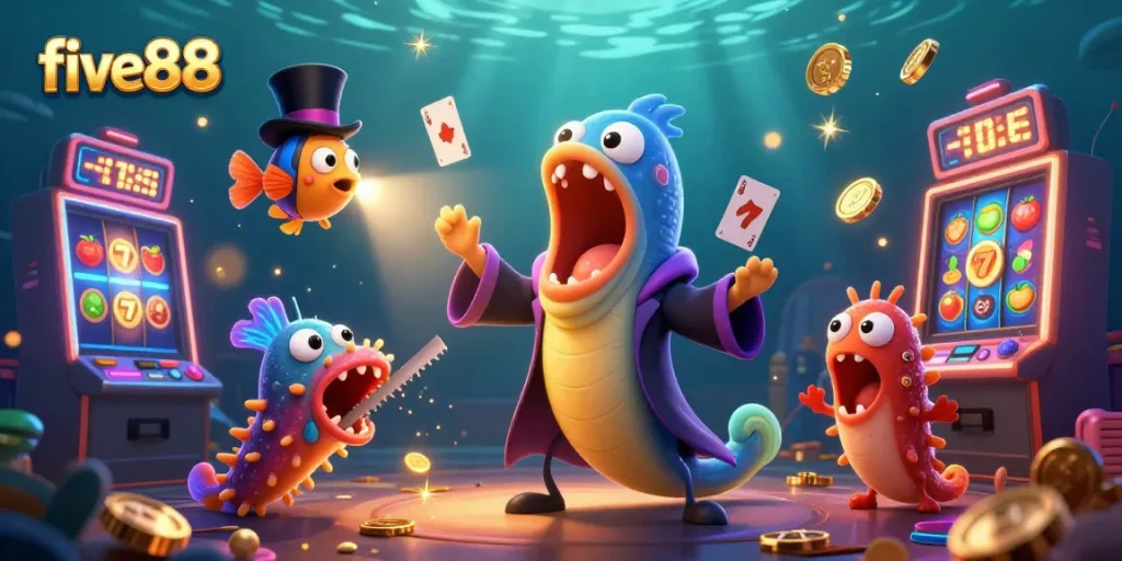 Experience excitement with five88's magical underwater casino adventure featuring unique characters.